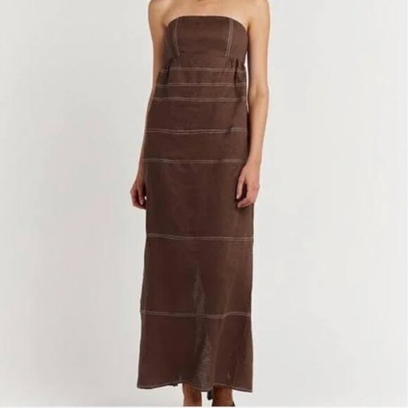 DISSH Dresses & Skirts - Dissh Chai Chocolate Midi Strapless Dress